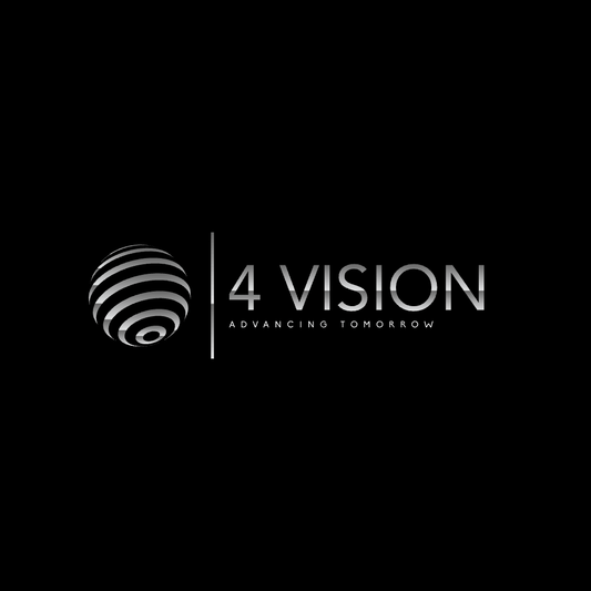 4 Vision logo featuring a stylized globe design and the tagline 'Advancing Tomorrow' on a black background.