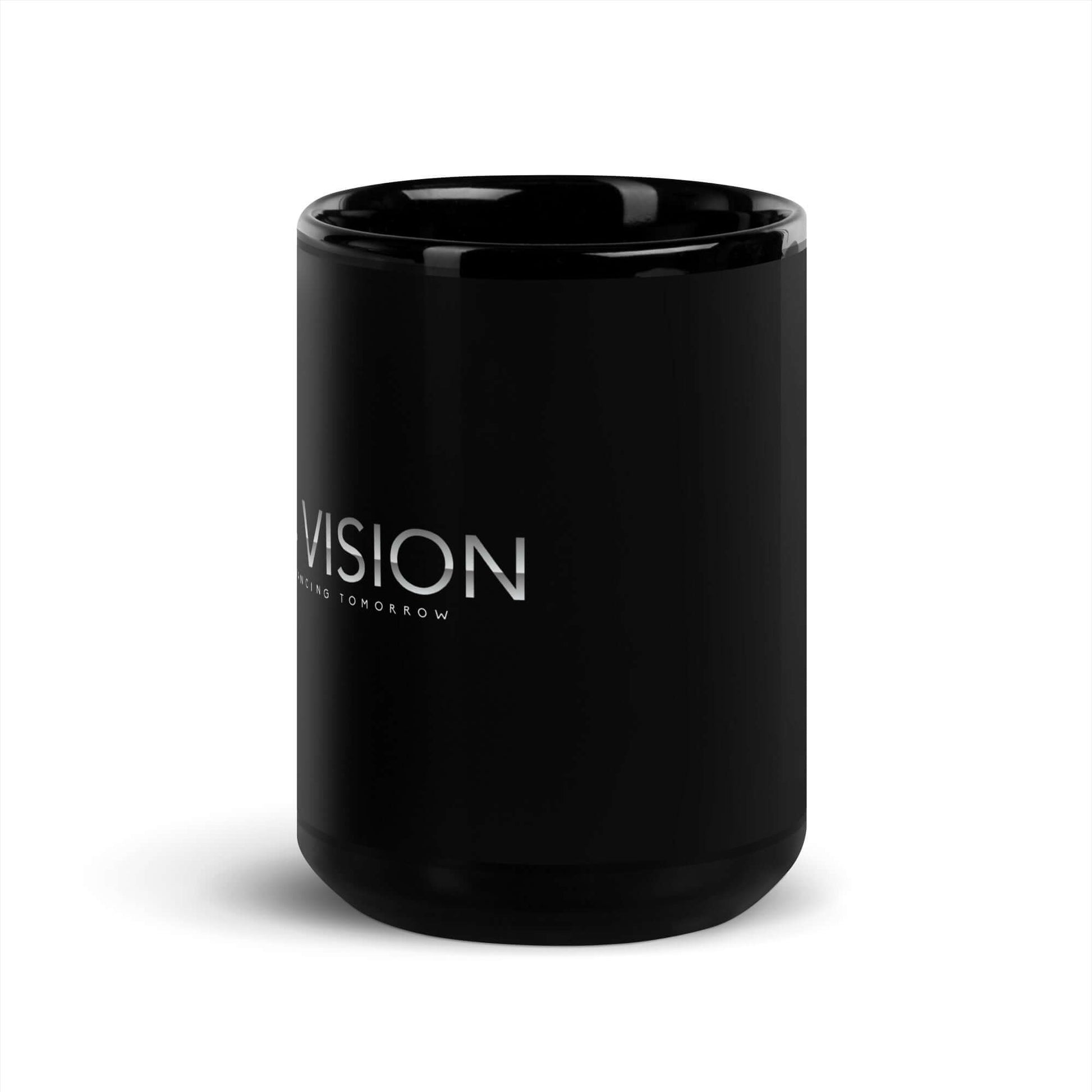 4 Vision Signature Ceramic Mug in sleek black with glossy finish, perfect for fashion accessories and eyewear accessories.