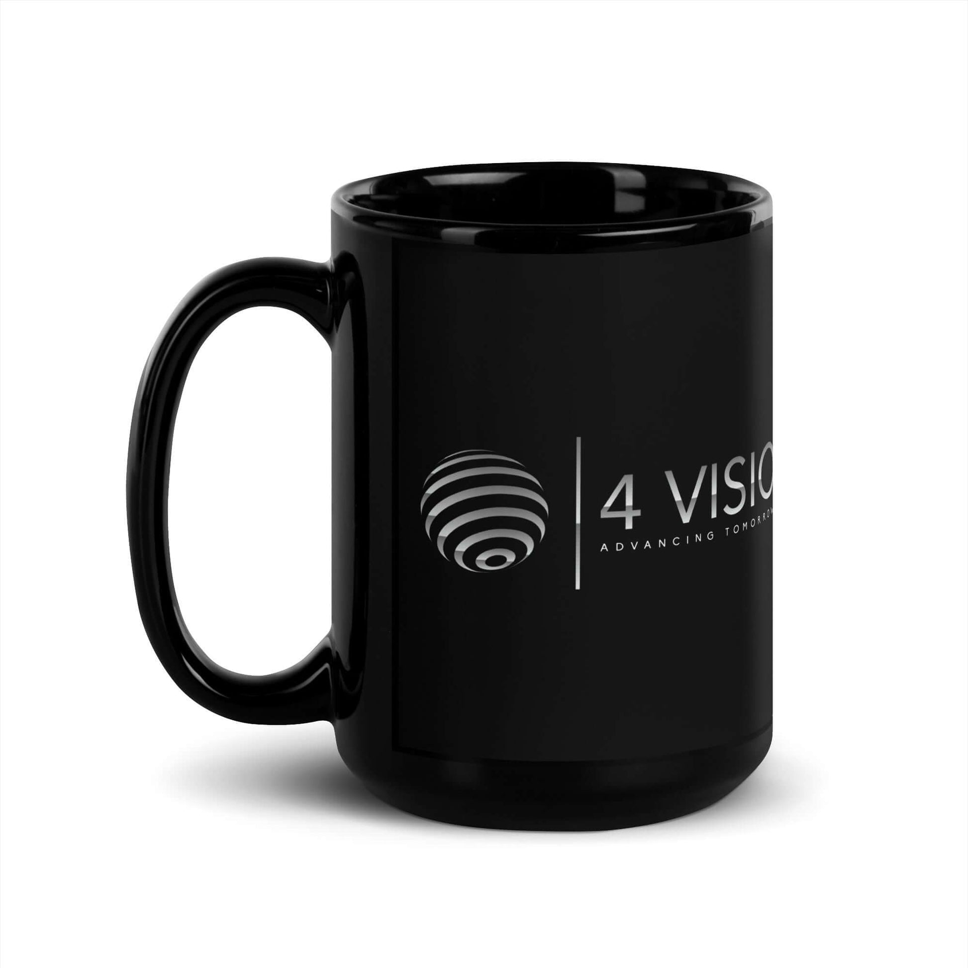 4 Vision Signature Ceramic Mug showcasing sleek logo, ideal for eyewear accessories and fashion accessories.
