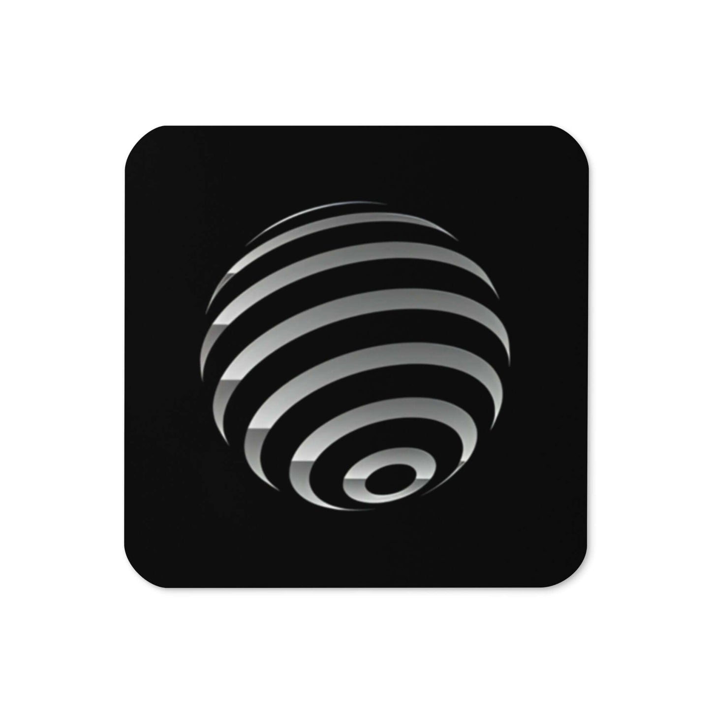 4 Vision Cork-Back Coaster featuring a sleek design with a striped sphere pattern, perfect for coffee or tea rituals.