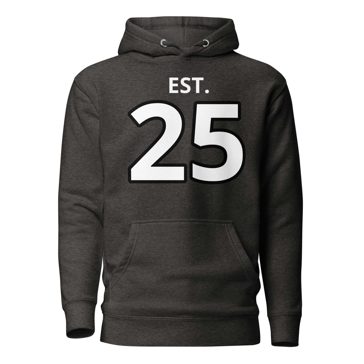 4 Vision Premium Streetwear Hoodie – Classic Fit with Pouch Pocket in charcoal gray with EST. 25 design.