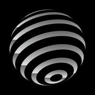 Stylized black and white striped sphere representing affordable sustainable eyewear UK.