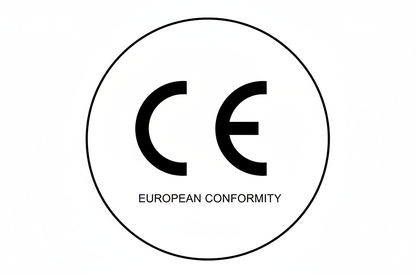 CE mark for European Conformity certification in a circular design.