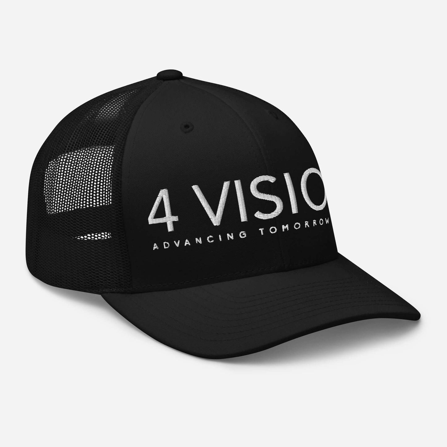4 Vision Classic Mesh Trucker Cap – Six-Panel Adjustable Hat, black baseball cap with mesh back.