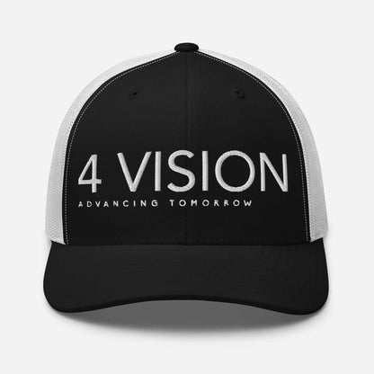 4 Vision Classic Mesh Trucker Cap – Six-Panel Adjustable Hat in black and white with a structured design.