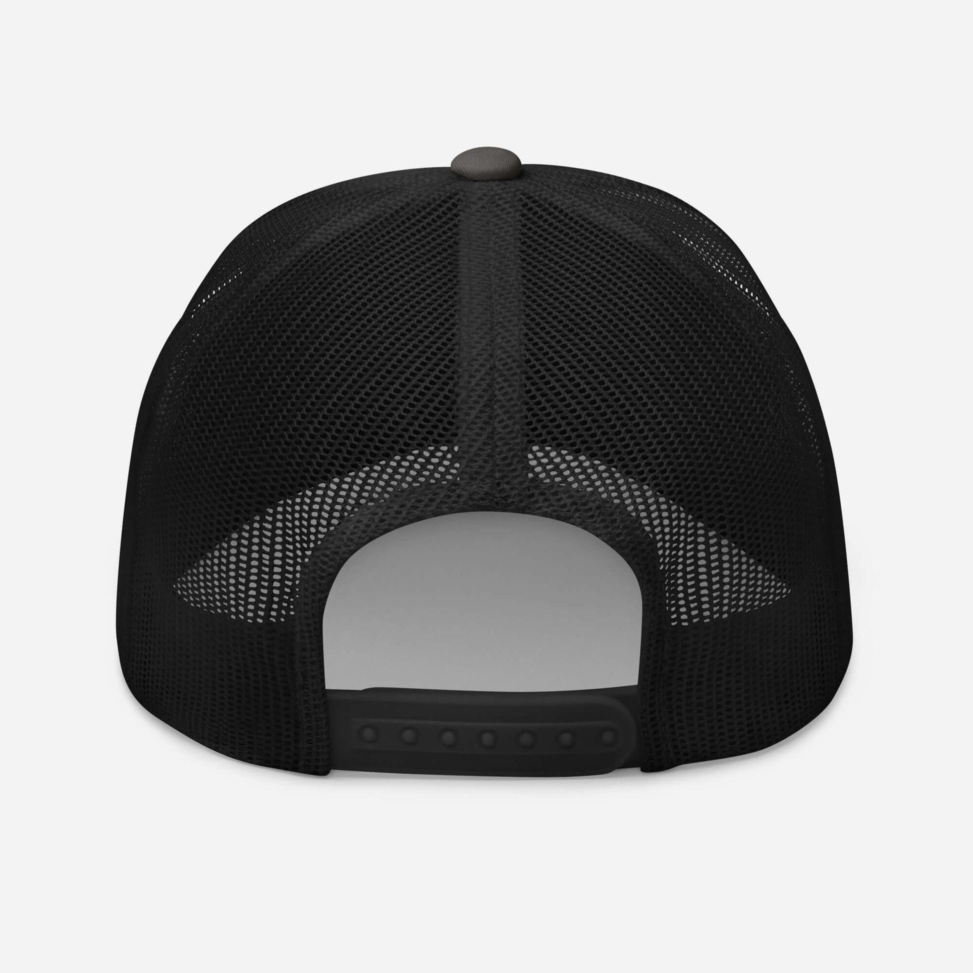 Back view of the 4 Vision Classic Mesh Trucker Cap – Six-Panel Adjustable Hat showcasing mesh design and adjustable closure.