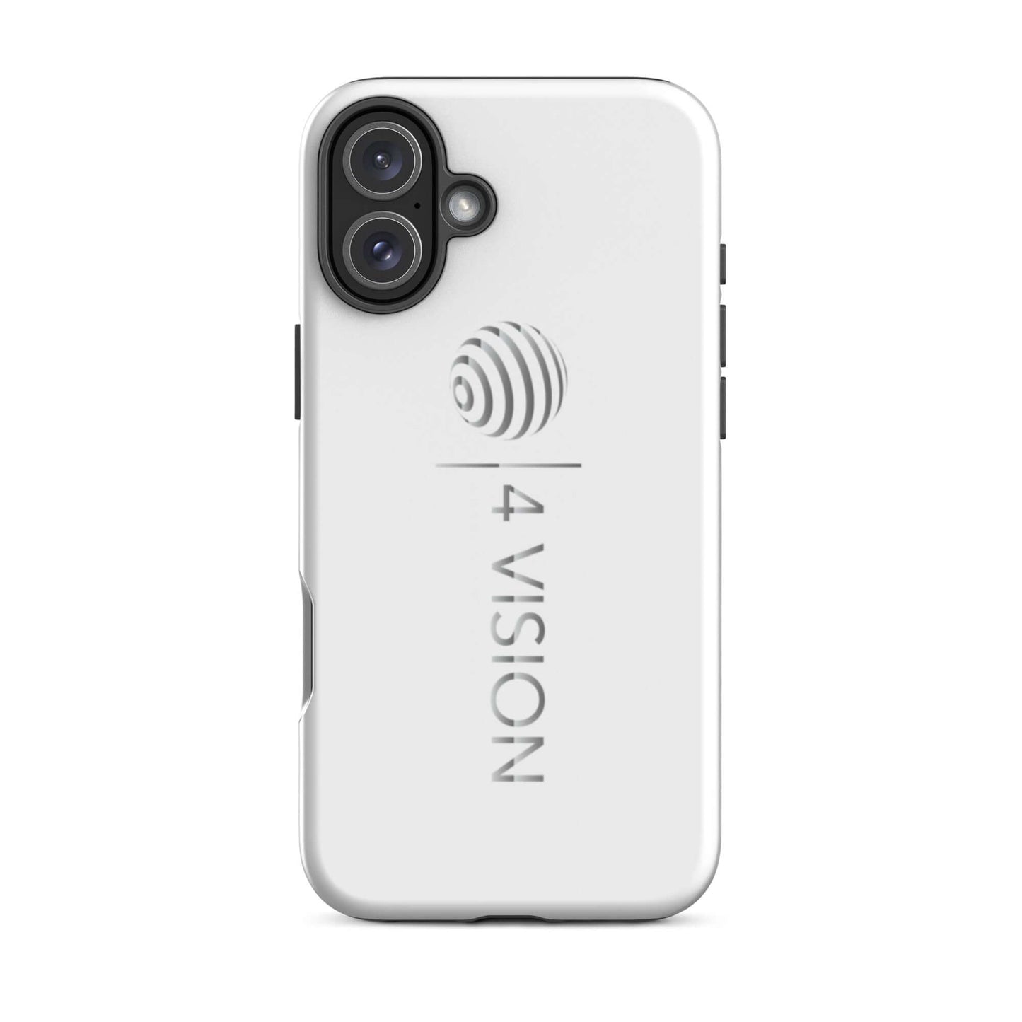 4 Vision Dual-Layer Protective Phone Case – Shock Absorbing & Stylish in white with logo design and camera cutout.