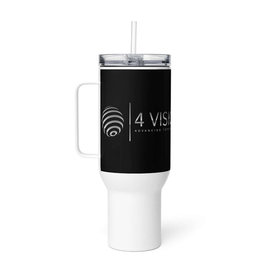 4 Vision Stainless Steel Travel Mug with a sleek black design and clear straw, perfect for on-the-go sipping.